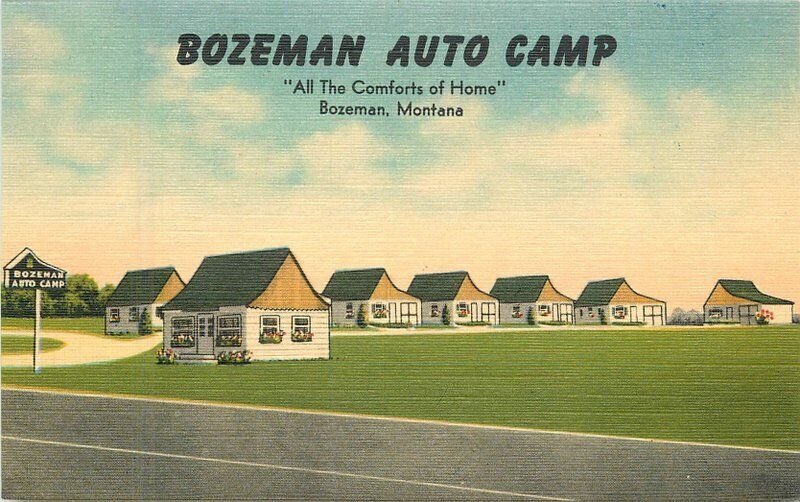 Montana Bozeman Automobile Camp 1940s MWM roadside Postcard 22-6895