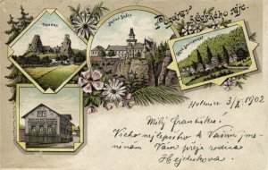 czech, Hrubá Skála and Trosky Castle, Inn, Lázne Sedmihorky (1902) Postcard