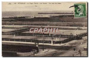 Old Postcard Tennis Deauville flowered beach View to the piers