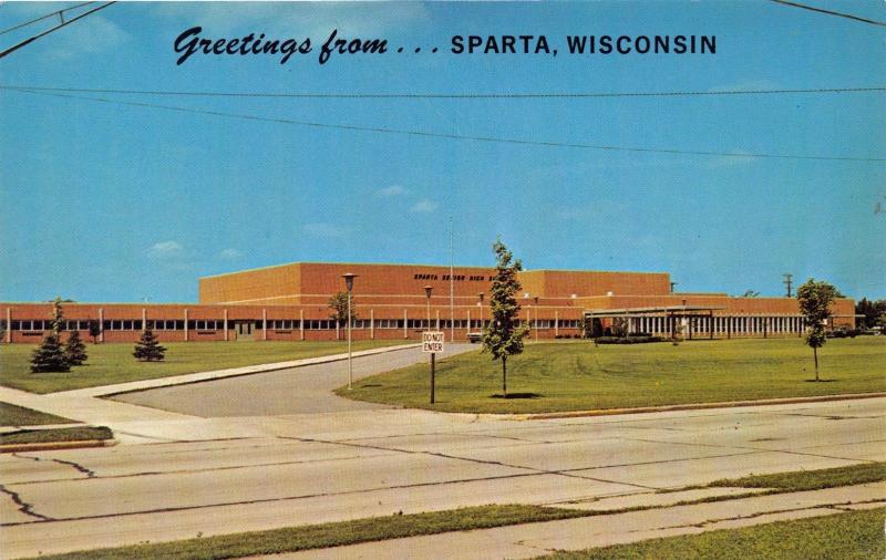 SPARTA WISCONSIN HIGH SCHOOL GREETINGS POSTCARD 1960s