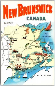 New Brunswick Canada Map Quebec Nova Scotia Ocean and Beaches Postcard