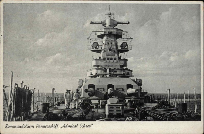 German Navy Battleship Guns Cannons Panzerschiff Admiral Scheed Postcard