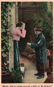 Vintage Postcard Man Courting Proposal Ring Outside Door Lovers Romance