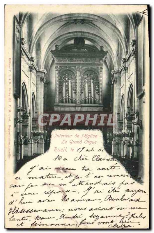 Postcard Old Organ Rueil Interior of & # 39eglise The great organ