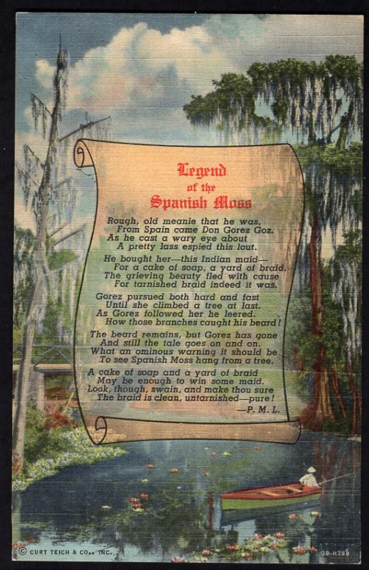 Florida Legend of the SPANISH MOSS verse by P.M.L. Tropical Florida Series LINEN