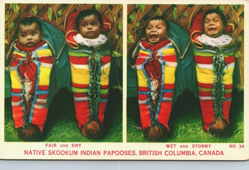 Canada Native Skookum Indian Papooses British Columbia Chrome Postcard 03.96