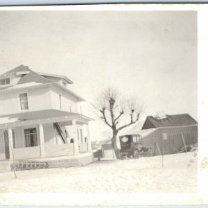 c1920s Raymond, IA New Foursquare Farm House Real Photo Winter Rare Car PC A167