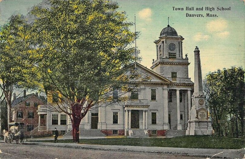 Danvers MA Town Hall & High School Postcard United States
