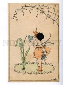 177278 ART NOUVEAU Fairy ELF w/ Flower by WEBER Vintage NPG PC