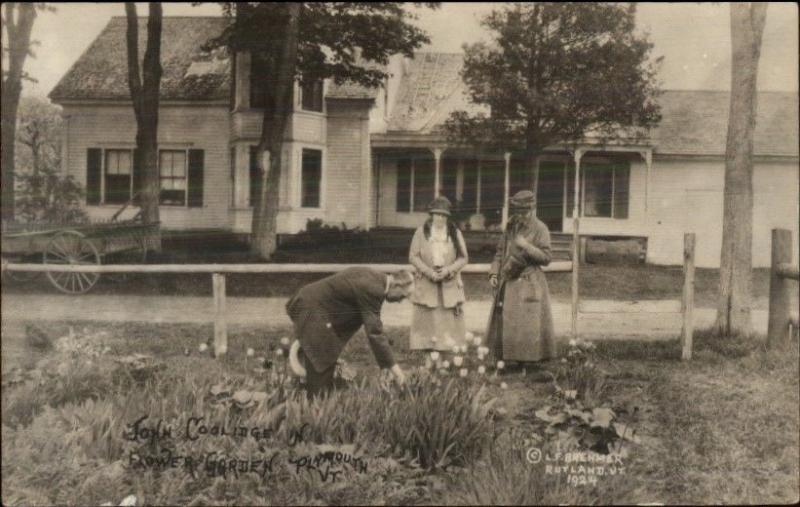 Plymouth VT John Coolidge in Flower Garden c1915 Real Photo Postcard