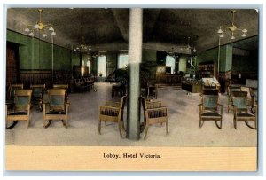 Kansas City Missouri MO Postcard Hotel Victoria Lobby Interior c1910's Vintage