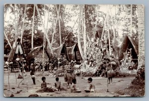 AUSTRALIAN ANTIQUE REAL PHOTO POSTCARD RPPC NEW GUINEA VILLAGE ABORIGINES