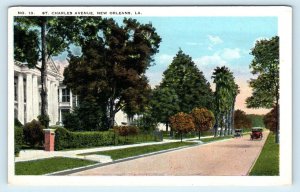 NEW ORLEANS, LA Louisiana~ ST CHARLES AVENUE Street Scene c1920s Cars Postcard