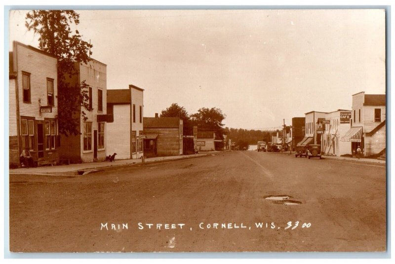 c1950's Main Street Hotel Cafe Cars Cornell Wisconsin WI RPPC Photo Postcard 