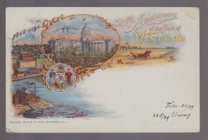 Madison WISCONSIN 1898 5OTH ANNIVERSARY of State ART NOUVEAU Postmark 1899 EARLY