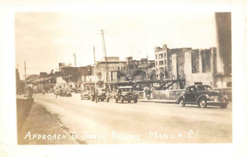 RPPC Approach to Jones Bridge MANILA Philippines c1940s Vintage Postcard