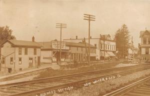 E70/ New Waterford Ohio RPPC Postcard Columbiana Co 1910 Railroad Depot Stores 1