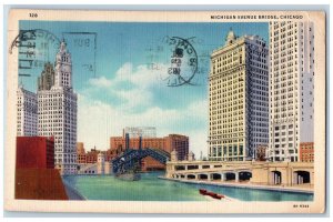 Chicago Illinois IL Postcard Michigan Avenue Bridge Buildings Scene 1937 Vintage