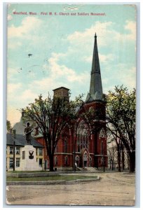 1911 First M.E. Church And Soldier Monument Westfield Massachusetts MA Postcard 