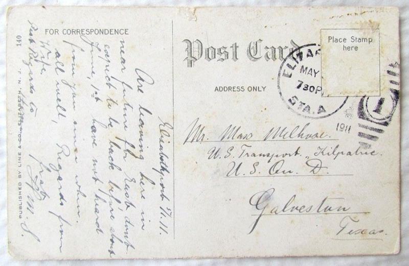 1911 ANTIQUE POSTCARD THE ELKS HOME ELIZABETH N.J. cork cancel