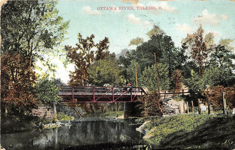 Toledo Ohio 1907 Postcard Ottawa River Bridge