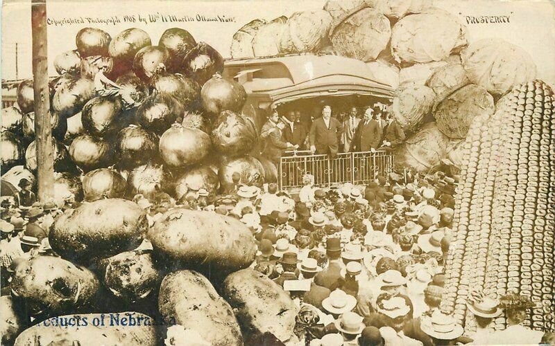 Agriculture Exaggeration 1908 President Taft Railroad Nebraska Postcard 11856