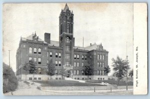 St. Joseph Missouri MO Postcard The High School Building Exterior c1910s Antique