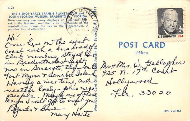 Bishop Space Transit Planetarium Bradenton FL Postcard