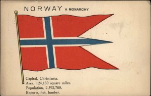 Norway Flag Country Facts c1910 Vintage Postcard