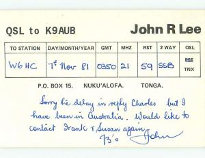 1981 vintage QSL CB HAM RADIO CARD Nuku'Alofa TONGA s0393