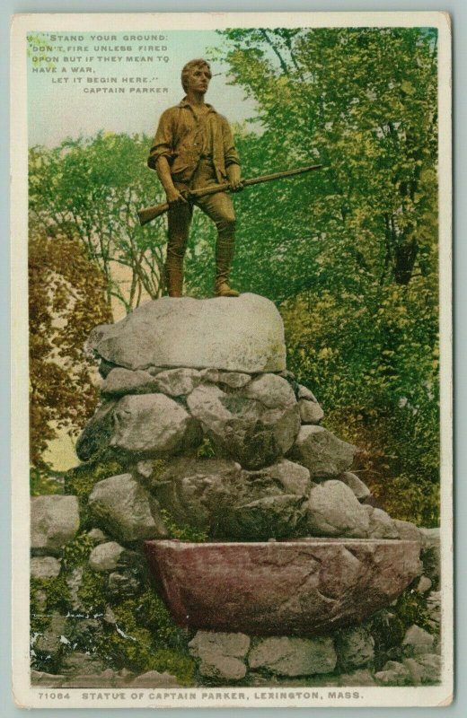 Lexington Massachusetts~Captain Parker Statue~Poem Above~c1910 Detroit Publ 