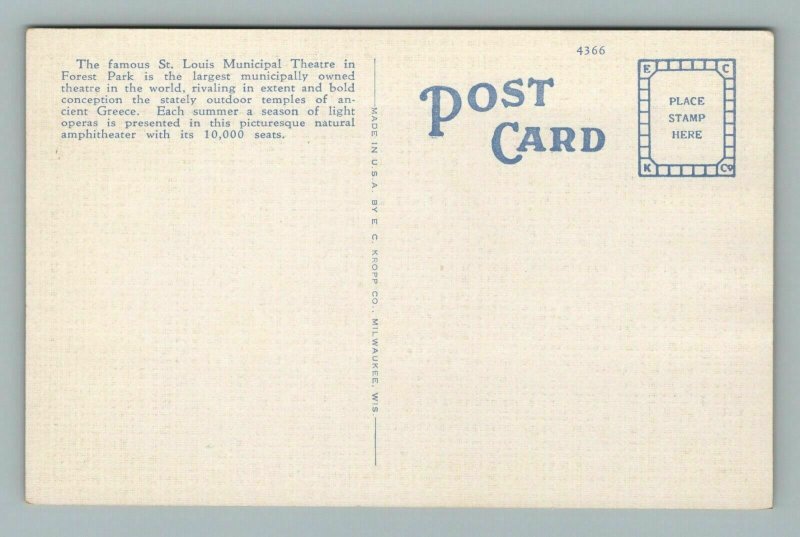 St. Louis Municipal Opera, St. Louis, MO Missouri Postcard 