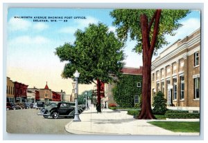 Vintage Walworth Avenue Showing Post Office Delavan, Wis. Postcard P30E