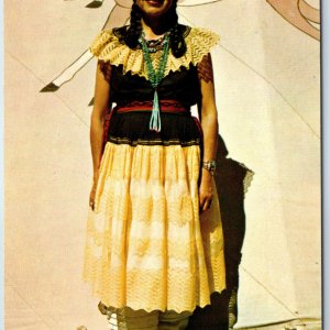 c1950s Taos NM Pueblo Indian Woman Traditional Dress Jewelry Cradle Flower A377