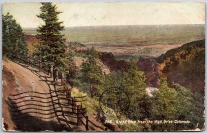 1908 Grand View From The High Drive Colorado CO Fenced Trails Posted Postcard