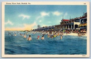 NORFOLK VIRGINIA OCEAN VIEW PARK VA WATERFRONT BEACH SCENE LINEN POSTCARD 