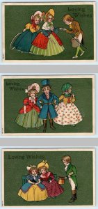 3 Postcard LOVING WISHES Formally Dressed VICTORIAN CHILDREN ca 1910s Embossed