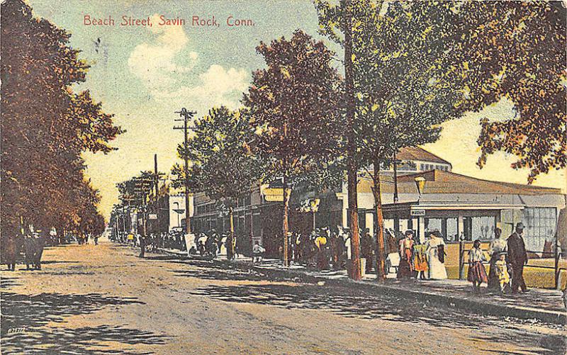 Savin Rock CT Busy Dirt Beach Street in 1909 Postcard