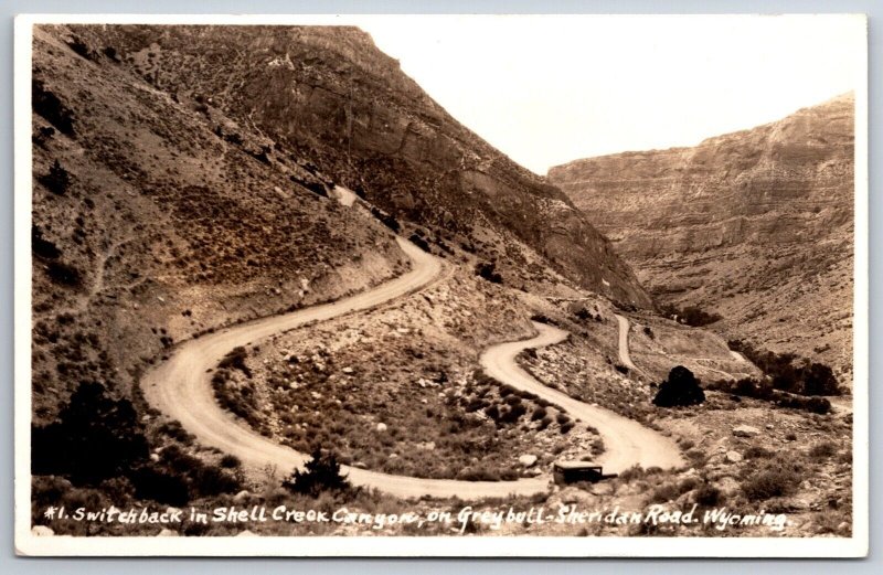 Shell Creek Canyon Wyoming~Greybull-Sheridan Road Switchback~1930s RPPC