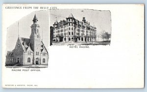 Racine Wisconsin WI Postcard Belle City Post Office Hotel c1898 Vintage Antique