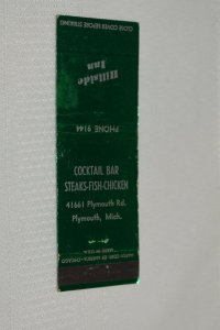 Hillside Inn Plymouth Michigan 20 Strike Matchbook Cover