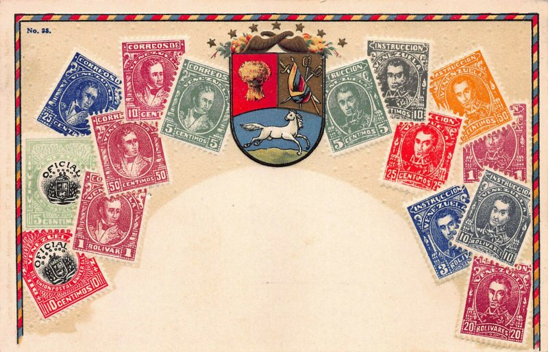 Venezuela Stamps on Early Embossed Postcard, Unused, Published by Ottmar Zieher