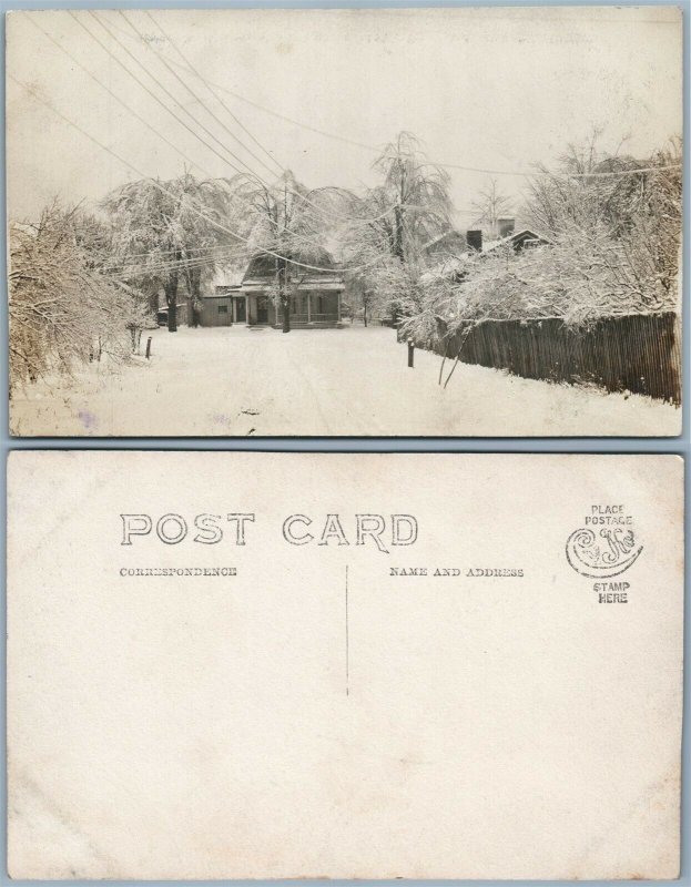 VILLAGE WINTER SCENE ANTIQUE REAL PHOTO POSTCARD RPPC 