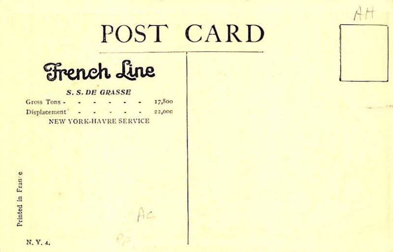 SS De Grasse French Line Ship Unused 