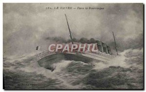 Postcard Old Ship Boat Le Havre In the storm