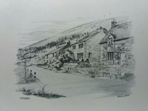 Buckden Yorkshire Sketch Drawing by Brian Lewis Vintage Postcard