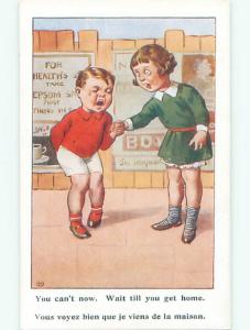 Unused Pre-Linen foreign signed FRENCH GIRL TAKES CRYING BROTHER HOME k6183