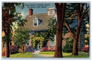 Bath Maine ME Postcard Stone House Ex-Gov King's Residence 1943 Vintage Antique