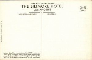 Biltmore Hotel Los Angeles CA California Linen Postcard VTG UNP Unused Birds Eye 
