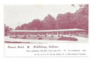 Indiana IN Bonnet Motel Middlebury Standard View Card 
